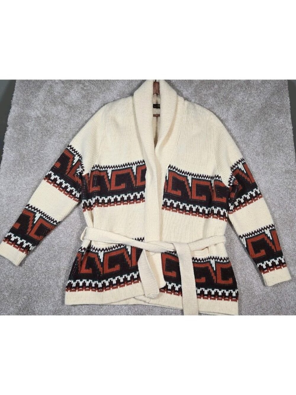 ALPS Knitmeister Vintage Belted Cardigan Sweater Geometric Southwestern Men's M